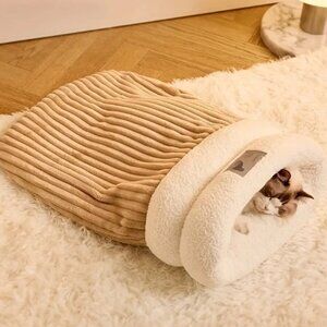 Luxe Cat Sleep Sack with Plush Cuff, Tan, Large Size  NWT